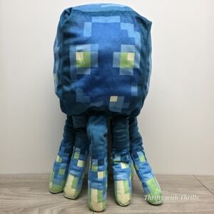 MINECRAFT Earth Glow Octopus Squid 19" Pillow Glow In The Dark Plush Mojang